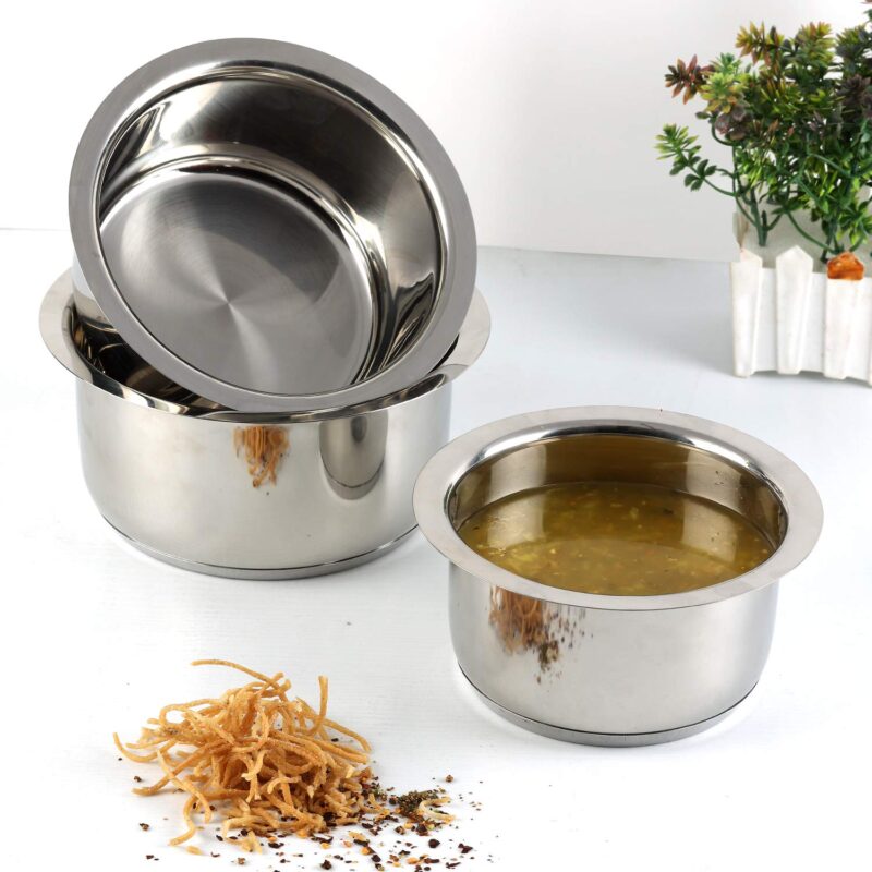Vinod Stainless Steel Capsule Bottom Tope/Patila Combo Set Of 3 Pcs-2.7 Liter(14Cm Diameter),3.4 L(15Cm Diameter)And 4 L(16Cm Diameter)-Silver - Image 9