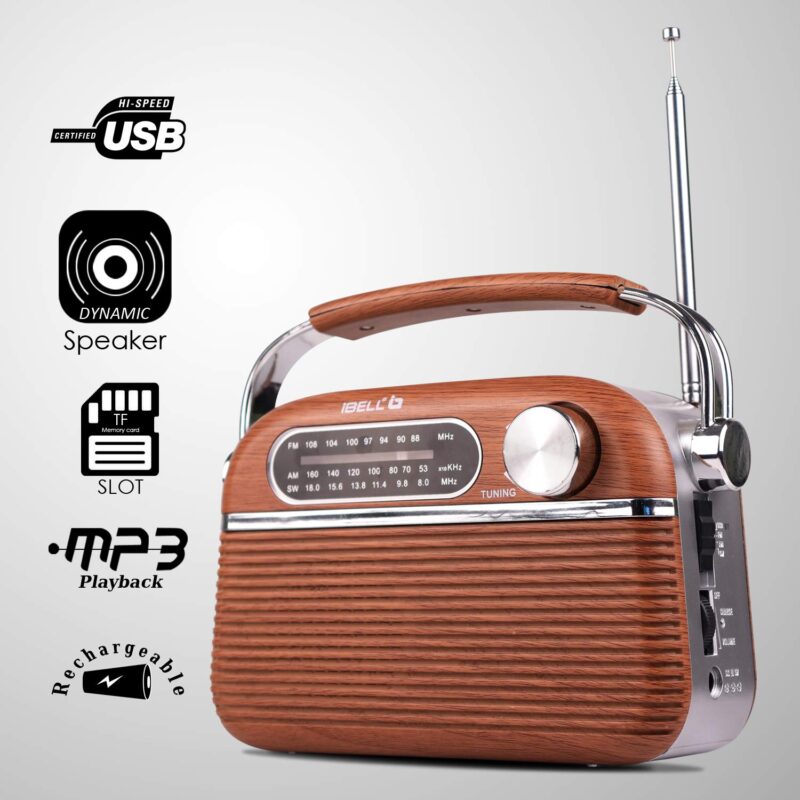 iBELL FM700BT Portable FM Radio with Bluetooth Speaker, USB, SD Slot, MP3 Player & Dynamic Speaker 3 Band (Brown) - Image 5