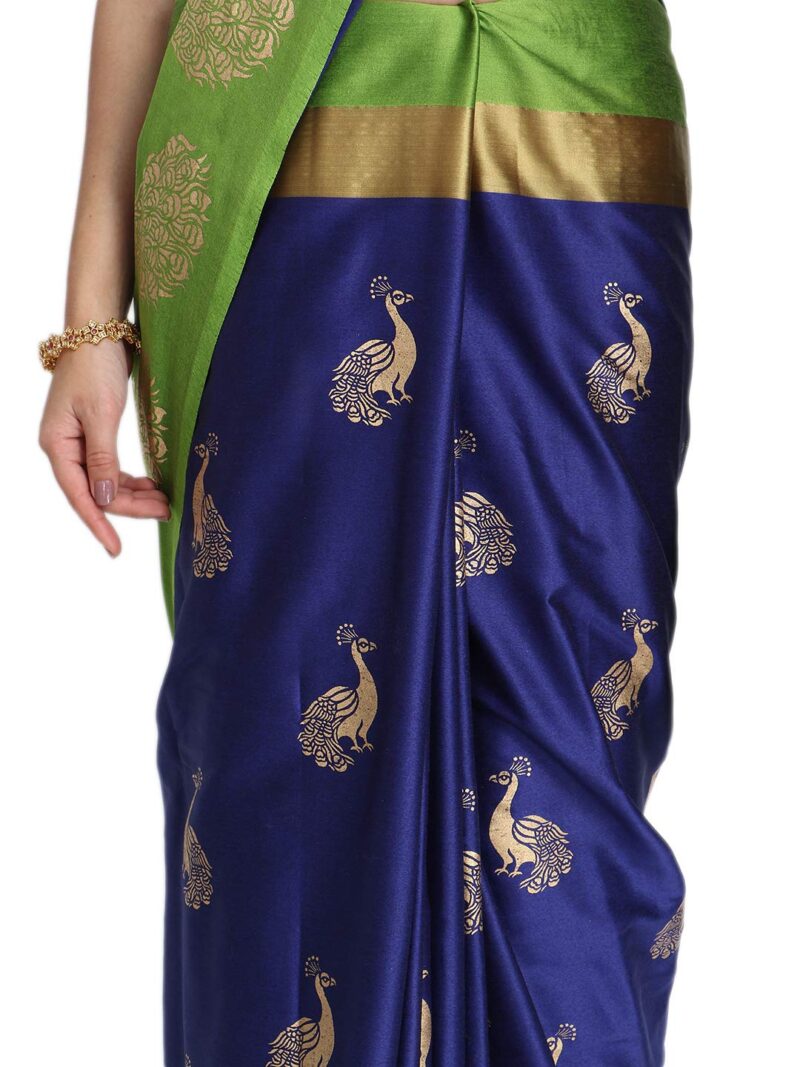 Leriya Fashion Women's Soft Cotton Silk Foli Work (jari Work) Saree with Belt(Free Size) (Blue) - Image 2