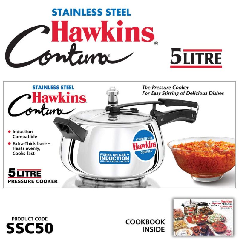 Hawkins 5 Litre Contura Pressure Cooker, Stainless Steel Inner Lid Cooker, Handi Cooker, Induction Cooker, Silver (SSC50) - Image 8