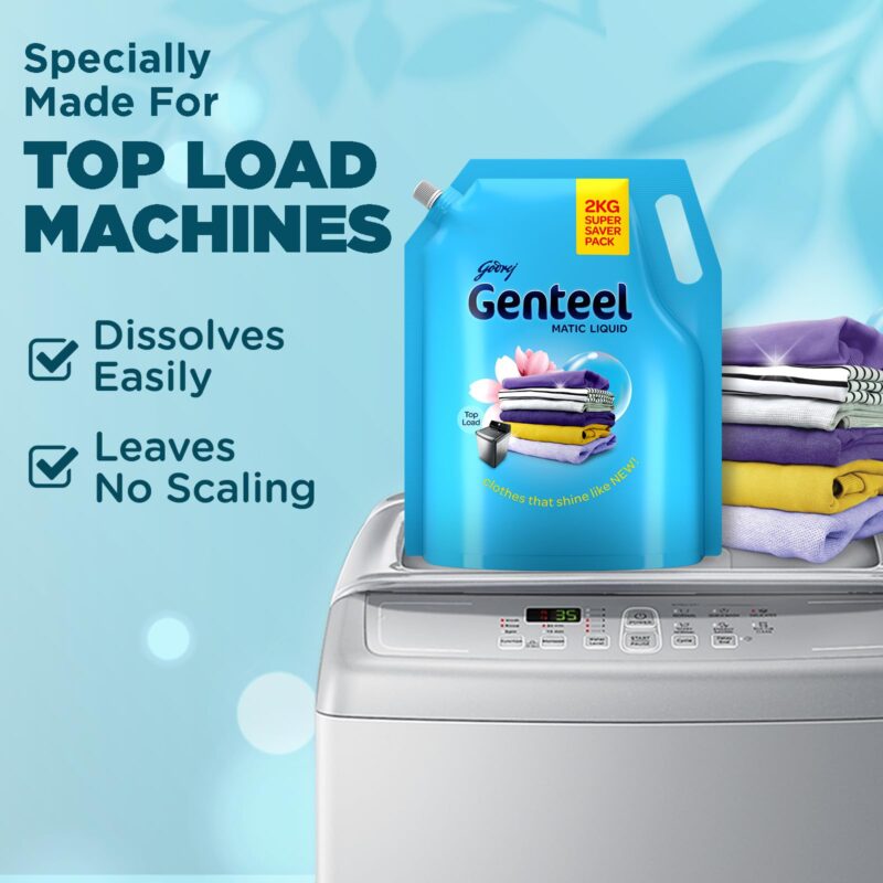 Genteel Matic Liquid Detergent Refill Pouch for Top load Washing - 2kg | No Soda Formula | with Added Fabric Conditioner - Image 3