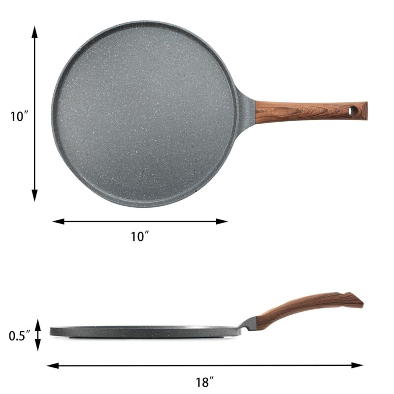 SENSARTE Nonstick Crepe Pan, Swiss Granite Coating Dosa Pan Pancake Flat Skillet Tawa Griddle 10-Inch with Stay-Cool Handle, Induction Compatible, PFOA Free - Image 3