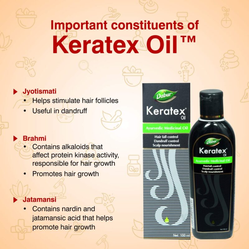 Dabur Keratex Oil - 100ml | Ayurvedic Medicinal Oil | Reduces Hairfall | Controls Dandruff | Nourishes Scalp | Strengthens Hair Root - Image 5