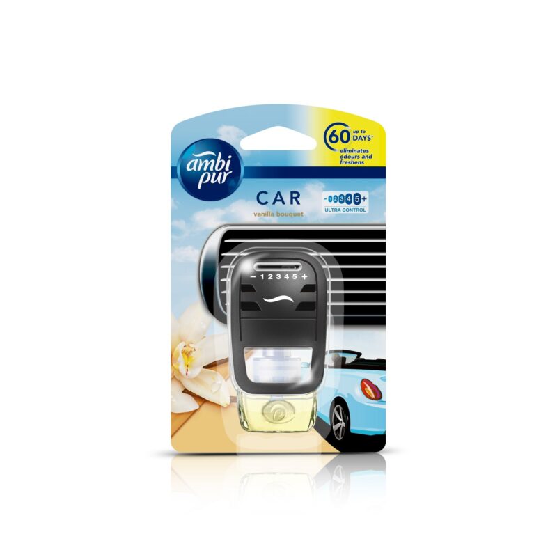 5x Ambi Pur Vanilla Bouquet Car Air Freshener Starter Kit Liquid (7.5ml each) - Pack of 5