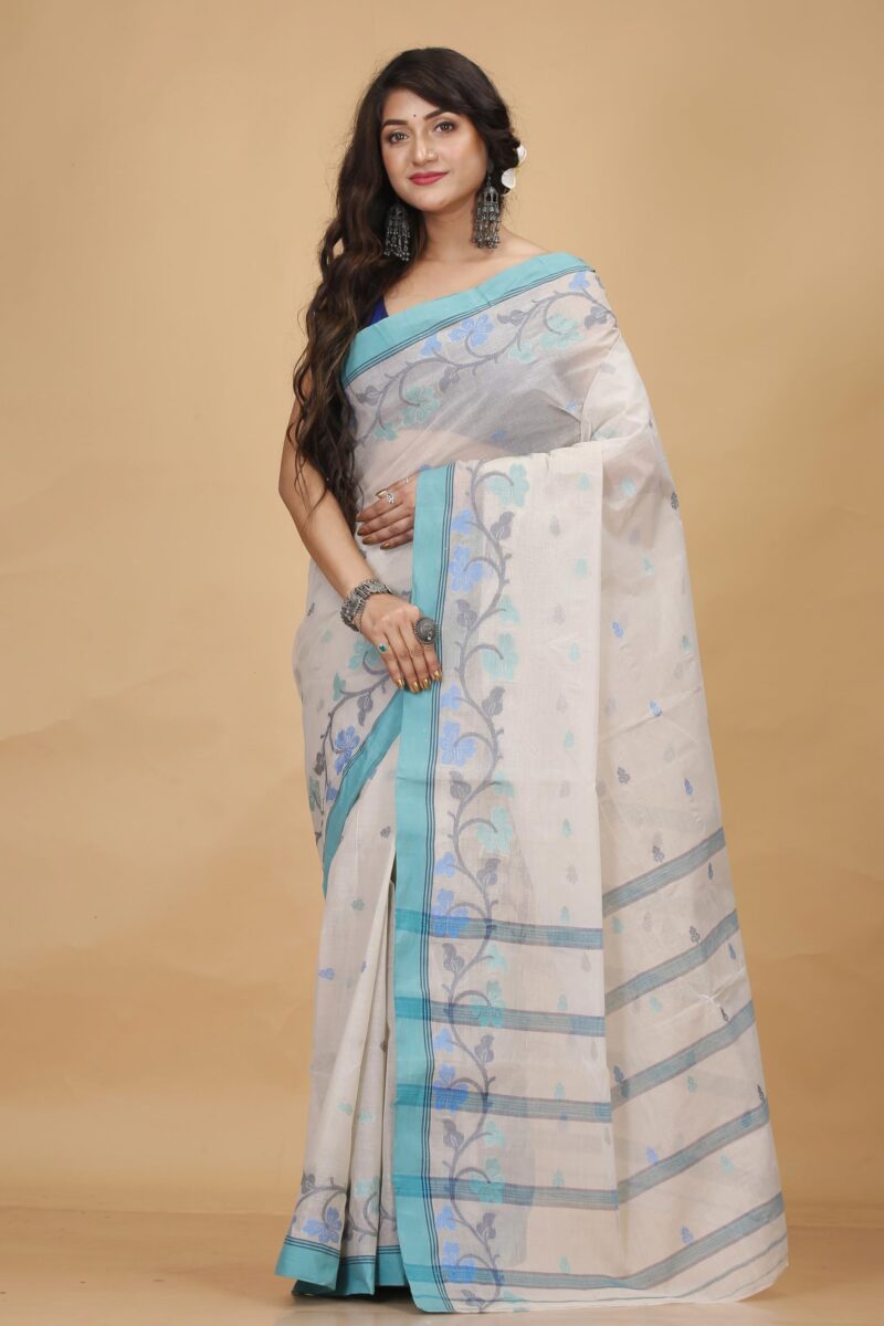 Tant Story Women's Traditional Bengal Trending Tant Handloom Pure Cotton Tangail Saree without Blouse Piece (Off White) - Image 3