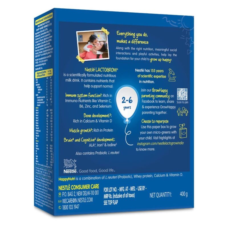 Nestle LACTOGROW Nutritious Milk Drink Powder | Biscuity Vanilla Flavour (2 - 6 Years), 400g, Bag-In-Box Pack - Image 9