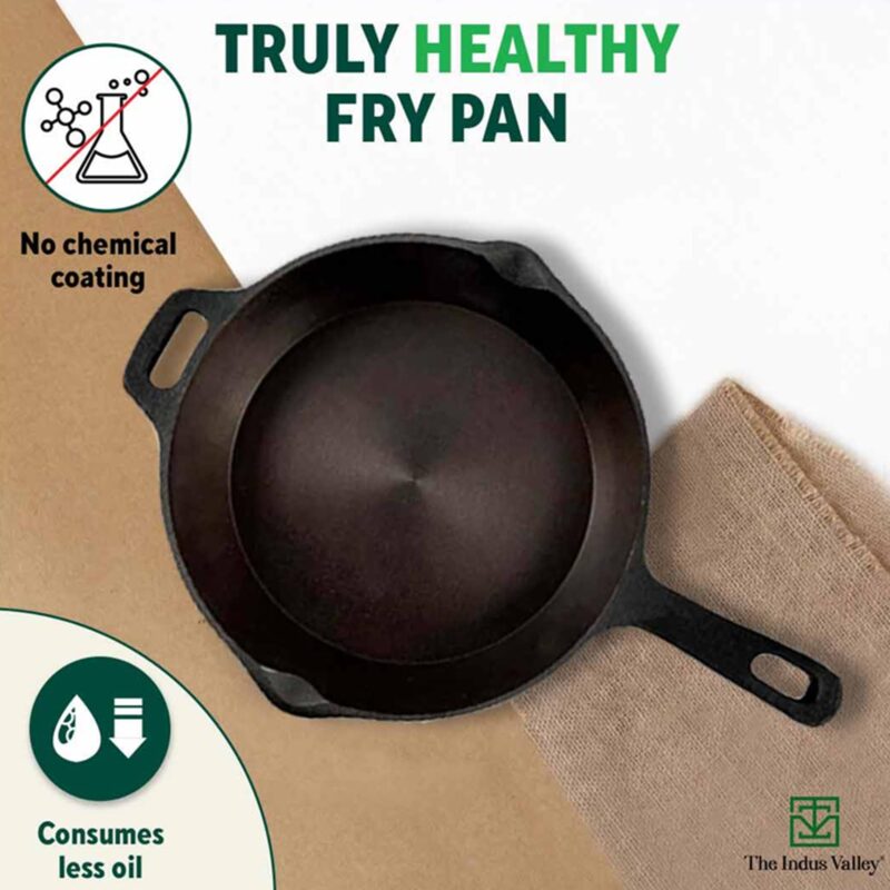 The Indus Valley Super Smooth Cast Iron Fry Pan/Skillet With Long Handle|Medium,25.4Cm/10Inch,1.7Ltr,2.4Kg|Induction Friendly|Nonstick Pre-Seasoned,100% Pure & Toxin Free,No Chemical Coating,Black - Image 9
