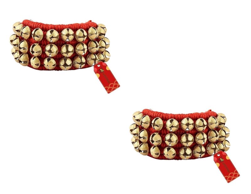 UAPAN Brass Ghungroo Anklets Bells For Women I 3 Line Pad I Red I 2 Pair I Perfect for traditional Indian dance - Image 6