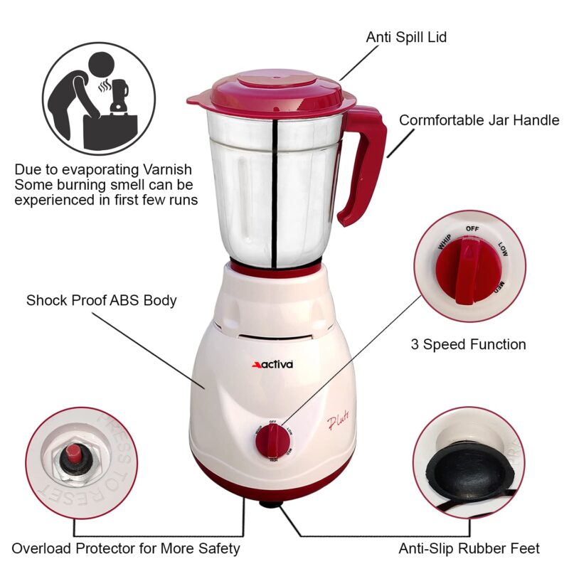 Activa Pluto 2 Jar 500 Watts Mixer Grinder (18 MM) Heavy Duty Motor Grinder (ABS BODY) comes with 3 year warranty - Image 6