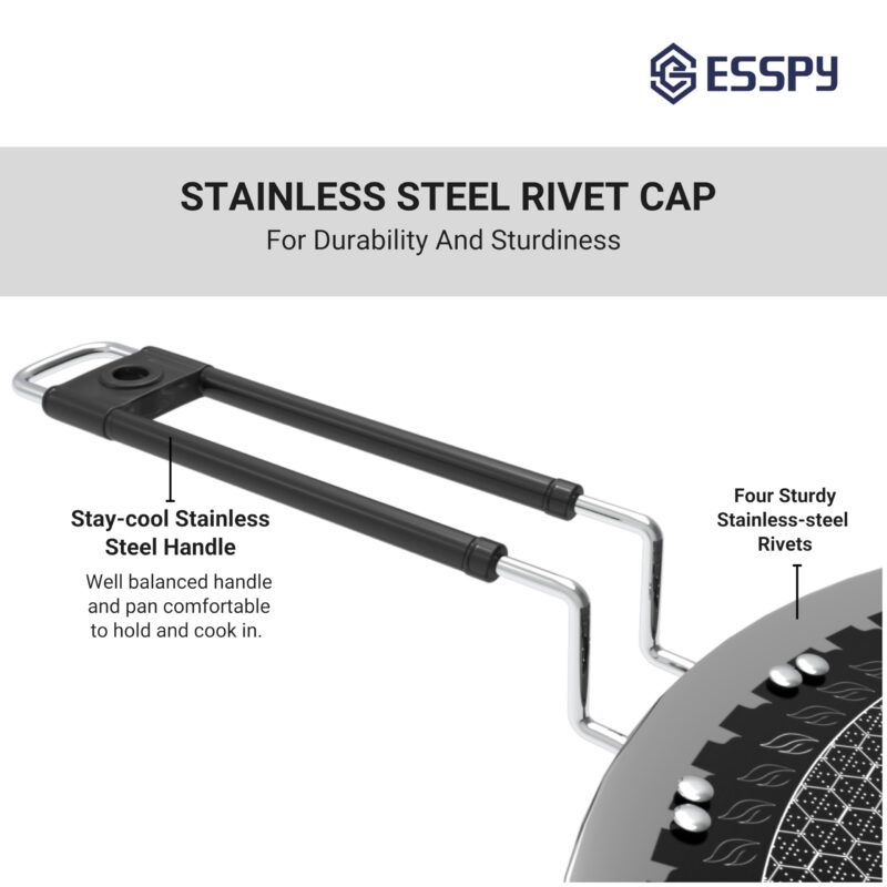 Esspy Triply Stainless Steel 10inch/26cm Tawa for Roti | Dosa Tawa | Paratha/Chapathi Tawa | Induction Friendly | Non-Stick | Metal Spoon Friendly | Honeycomb Pattern | Riveted Cool Touch Handle - Image 4