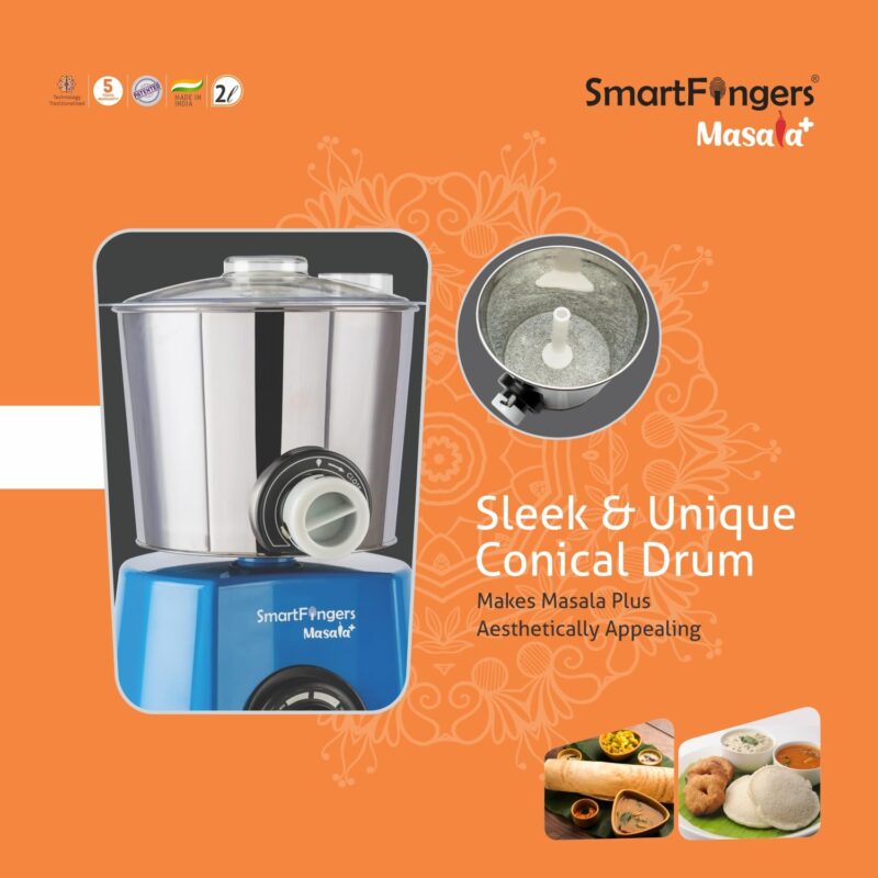 SmartFingers Masala + Table Top Masala Wet Grinder 230V 50hz, 2 Liter, Blue - Image 4