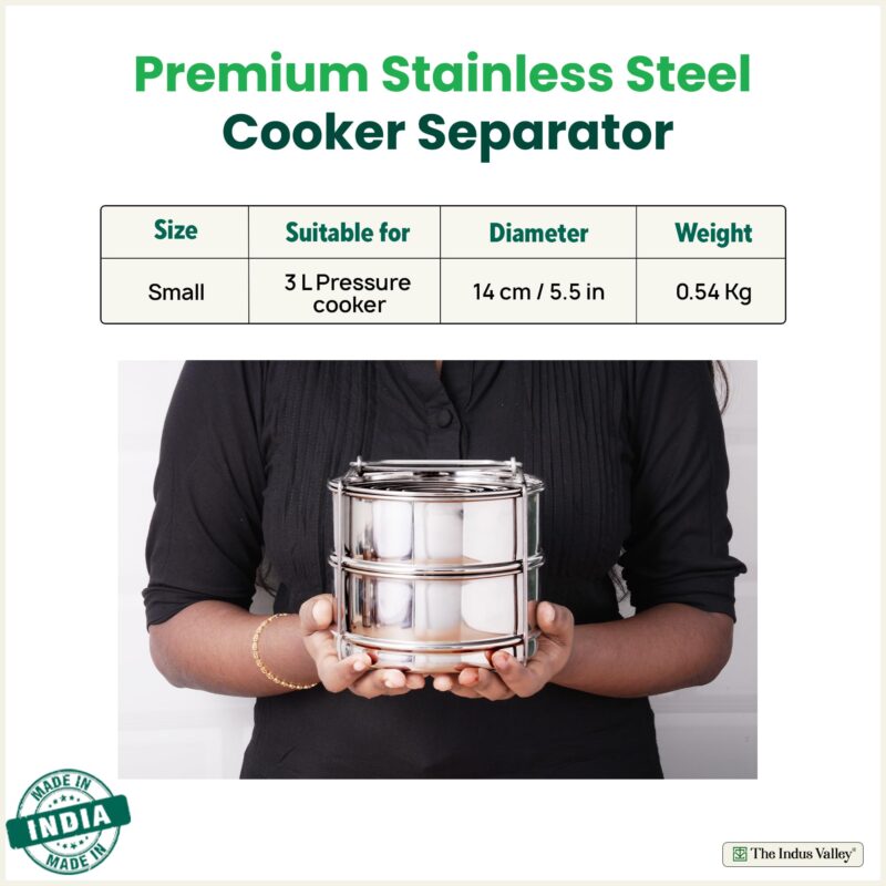 The Indus Valley Stainless Steel Separator Set for 3ltr Pressure Cooker | 5.5 inch, 1.9 ltr, 2-Tier | 100% Toxin Free, No Chemical coating - Image 8
