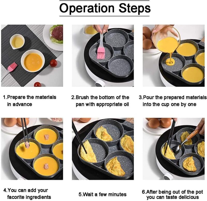 ECAPT Non Stick Grill Pan Mini Pan Uttapam Tawa Aluminum Multi Snack Maker 4 Cavity Egg Frying Pancake Maker (Black) - Image 4