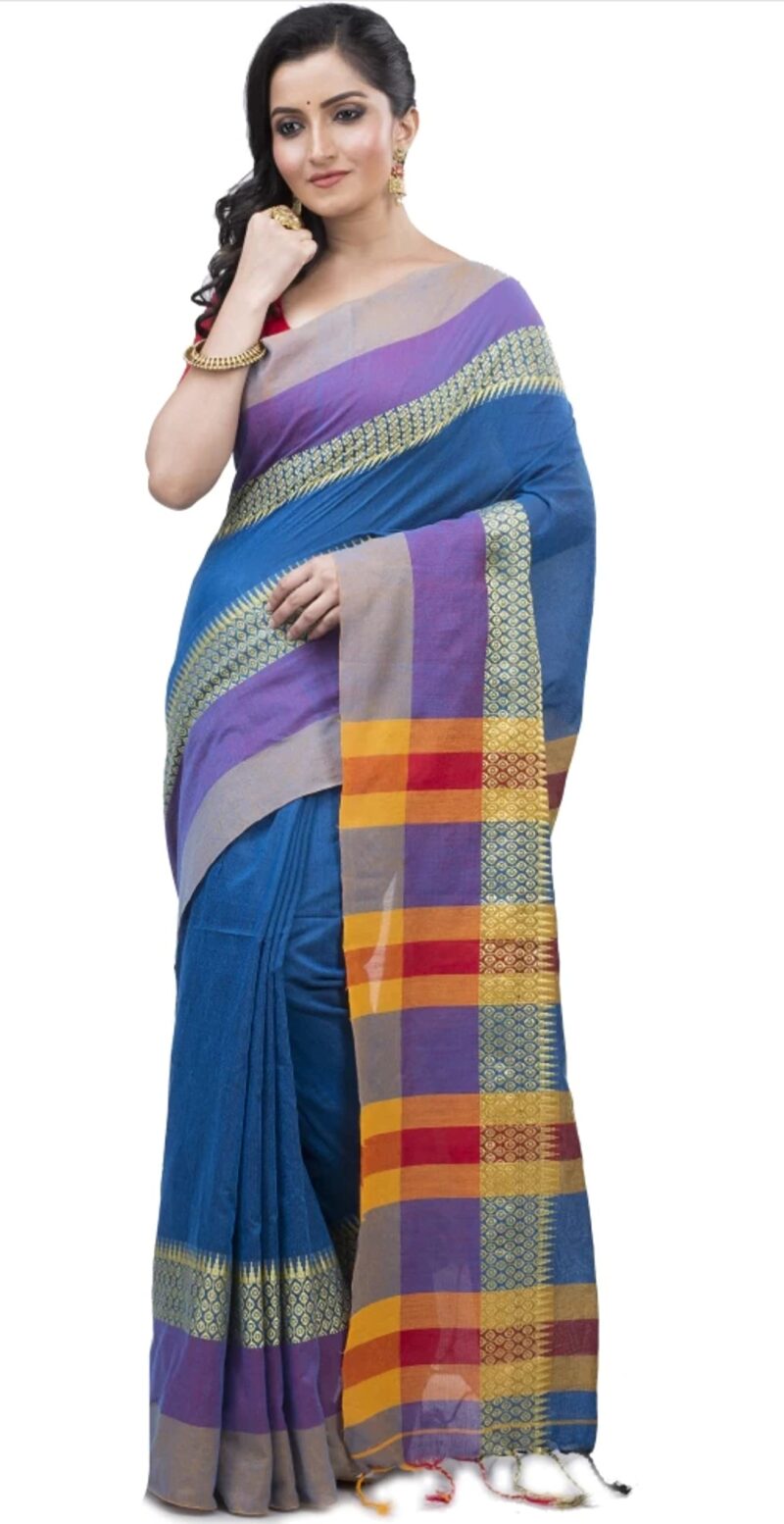 OISHANI SAREE GHOR Women's Traditional Bengal Handloom Cotton Saree (Teal) - Image 5