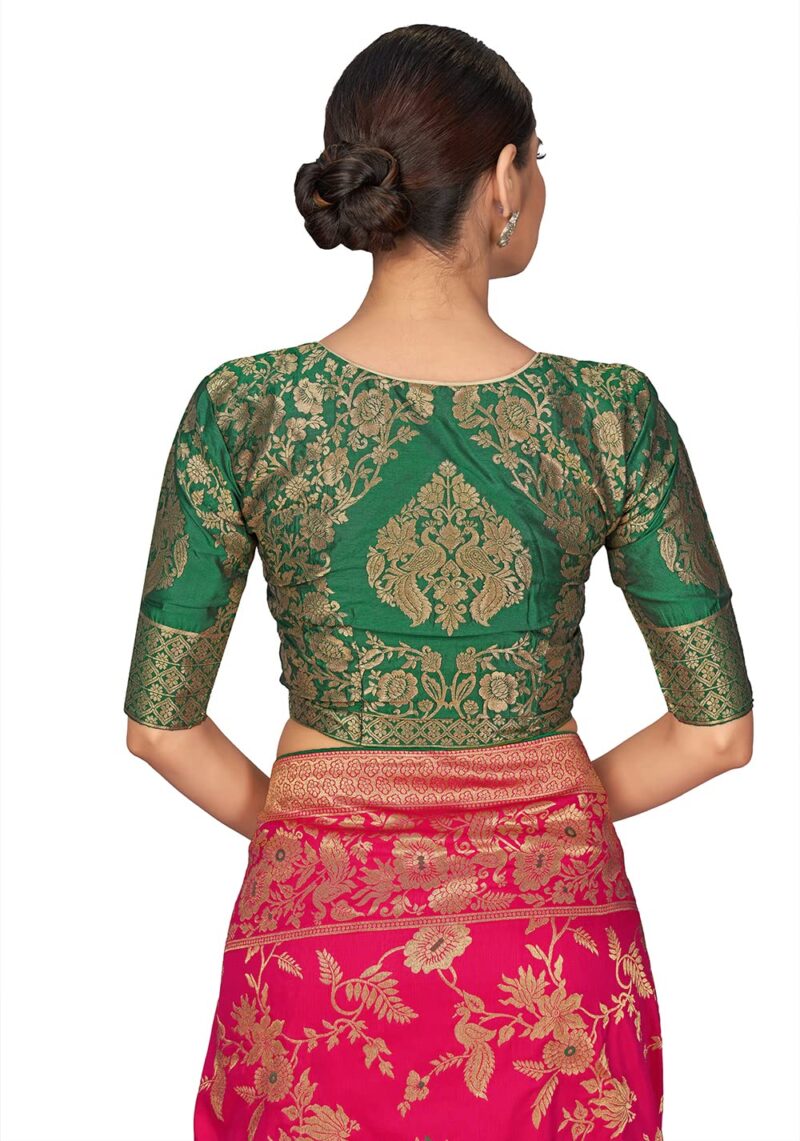 Monjolika Fashion Women's Banarasi Silk Blend Woven Zari With Tussles Saree and Jacquard Woven Blouse Piece (37765 color) (Magenta) - Image 4