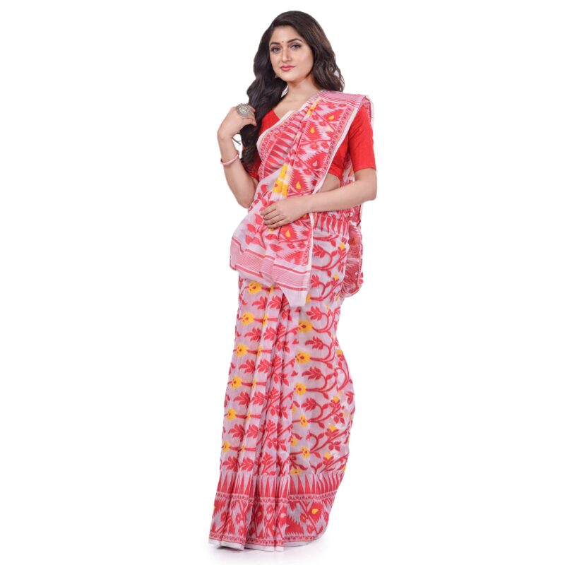 Db Desh Bidesh Women's Jamdani Cotton Saree Without Blouse Piece (Db250722Jamdanisk_Red) - Image 3