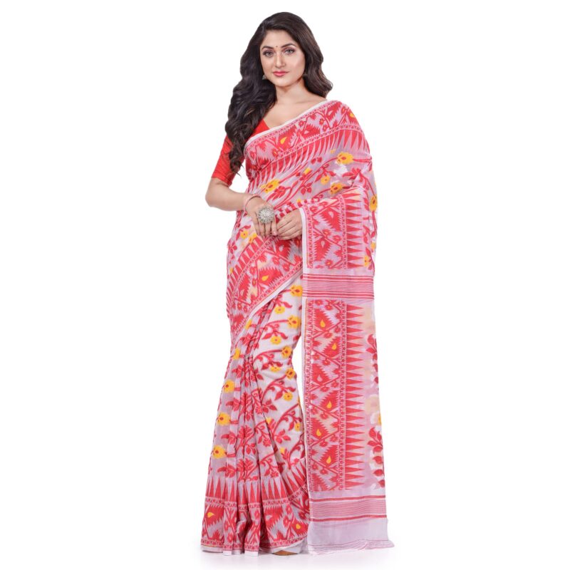 Db Desh Bidesh Women's Jamdani Cotton Saree Without Blouse Piece (Db250722Jamdanisk_Red) - Image 4