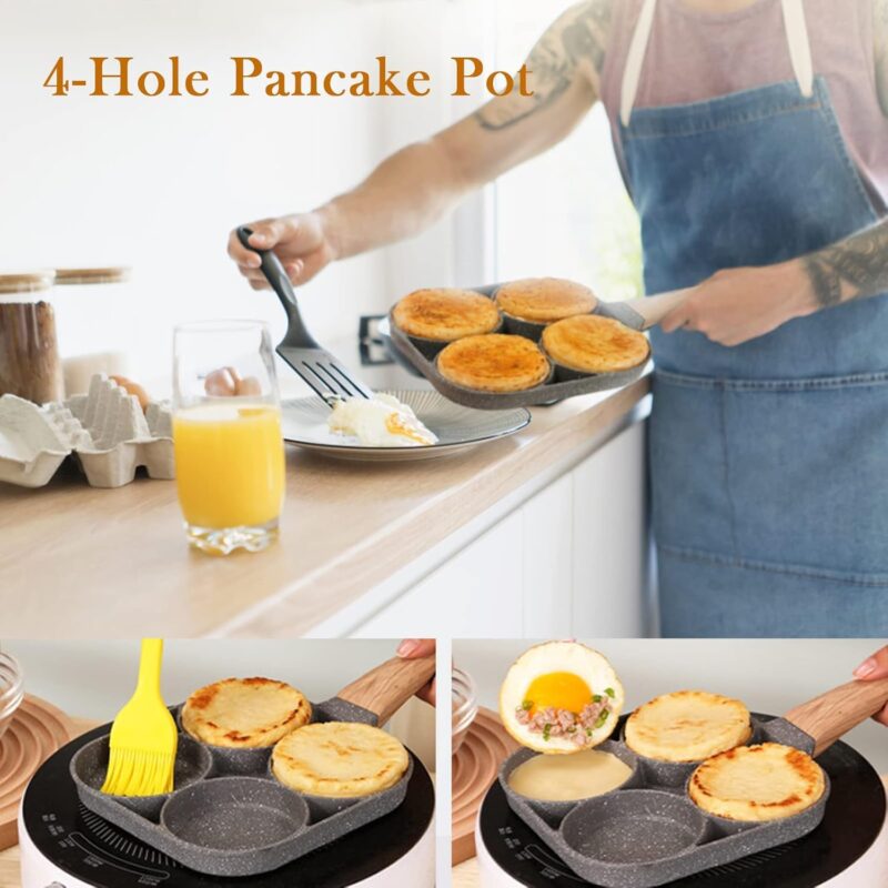 SILENCIO Egg Frying Pan Nonstick Pancake Pans 4-Cups cookware Pancake, Omelette Pan, Idli Non stic plat Harmless with Handle for Electric Stove for Kitchen for Induction Cooker - Image 6