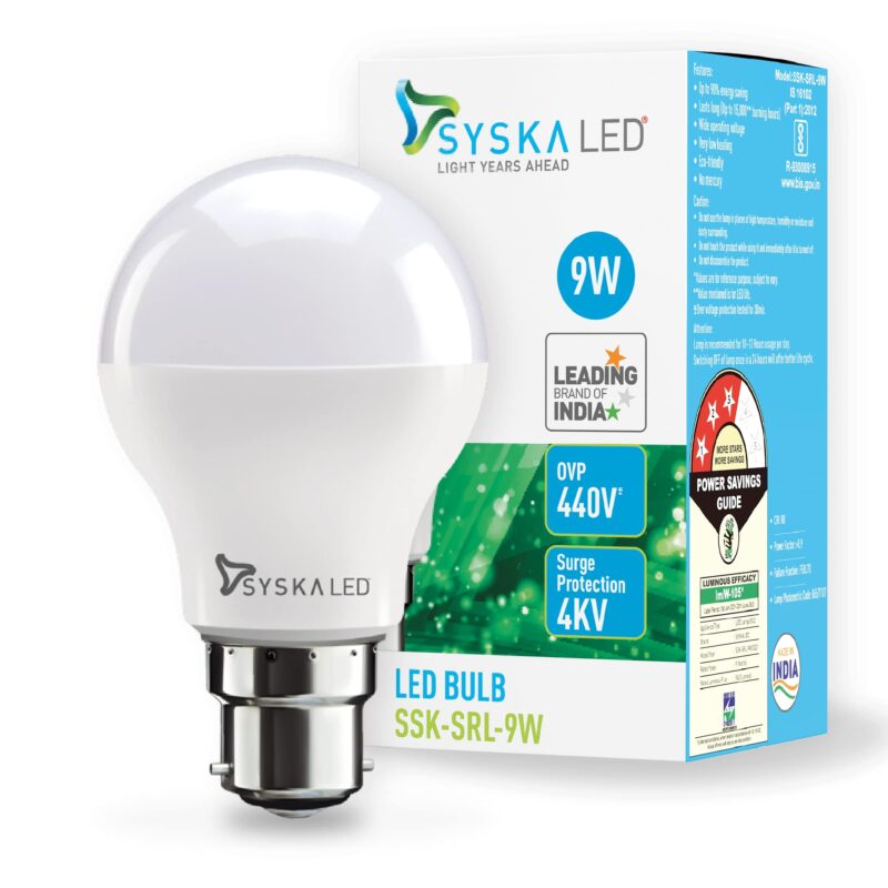 SYSKA Ssk-Srl-9W- Base B22D 9-Watt Led Bulb (Pack Of 6, Cool Day Light) - Image 6
