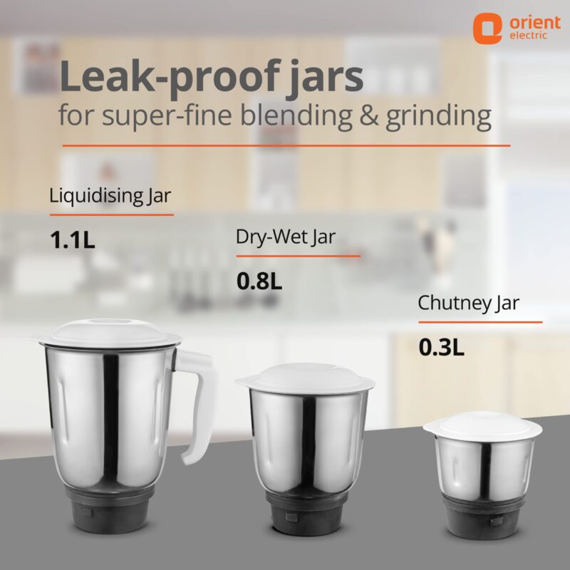 Orient Electric 500W mixer grinder | Kitchen Kraft 500 MGKK50B3 with 3 SS jars | Longer life balanced coil motor | ABS body | Uniform grinding | 5 years motor warranty - Image 3