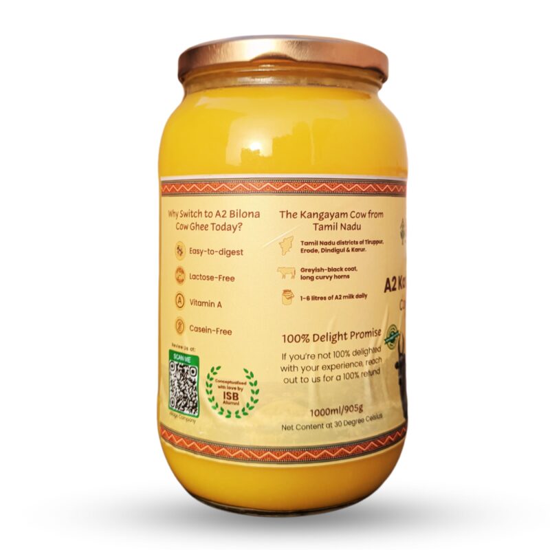 Village Company A2 Bilona Desi Cow Ghee | Bilona Method | Premium, Organic, Traditional | Grass Fed | Kangayam Desi Cow | Lab-Certified | Glass Jar 1L - Image 2