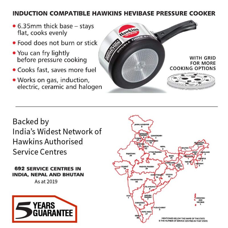Hawkins 2 Litre Hevibase Pressure Cooker, Induction Inner Lid Cooker, Small Cooker, Silver (IH20),Aluminium - Image 6