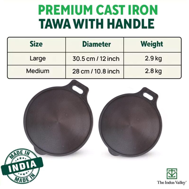 The Indus Valley Super Smooth Cast Iron Tawa with Free Wooden Spatula for Dosa/Chapathi | 30.5cm/12 inch, 2.9kg | Induction Friendly | Naturally Nonstick, 100% Pure & Toxin-Free, No Chemical Coating - Image 9