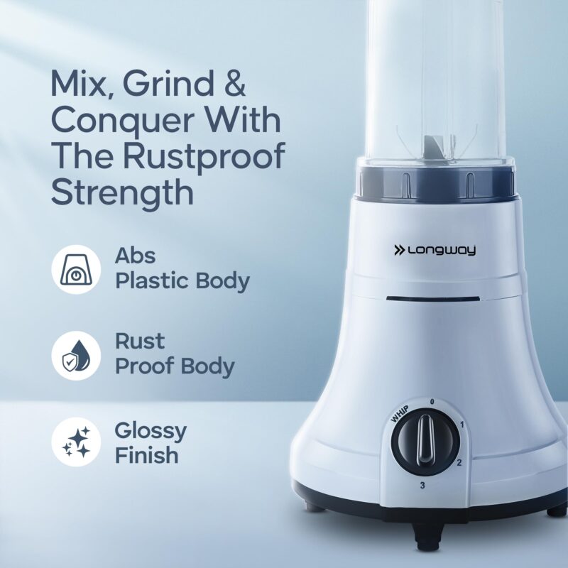 Longway Sage 500 Watt Juicer Mixer Grinder with 2 Jars for Grinding, Mixing, Juicing with Powerful Motor | 1 Year Warranty | (Gray & Black, 2 Jars) - Image 8