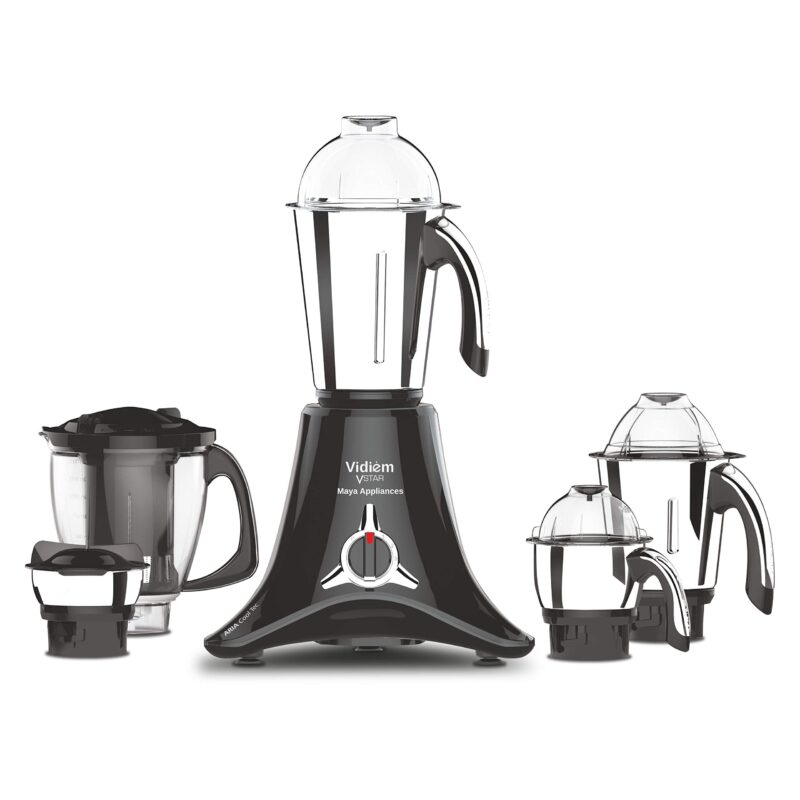 Vidiem Acrylonitrile Butadiene Styrene Mixer Grinder 518 A Vstar Premium 750Watt(Black)With 4 Leakproof Jars&1 Juicer Mixer Grinder|Self-Lock For Wet&Dry Spices,Chutneys&Curries|5 Years Warranty(750)