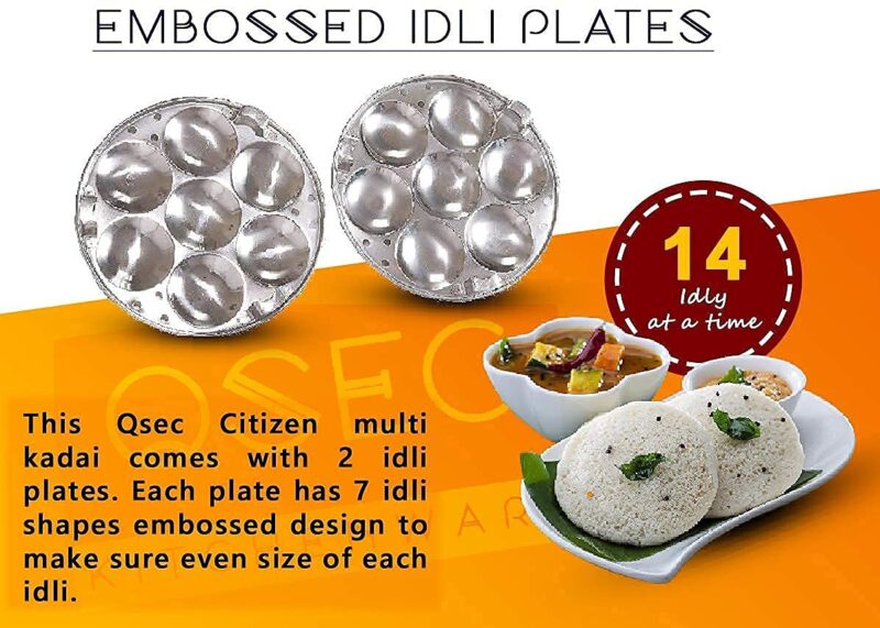 QSEC Stainless Steel Multi Kadai Idli cooker steamer with Copper Bottom All-in-One Big Size dhokla cooker | 5 Plate 2 Idli | 2 Dhokla | 1 Patra | Momo steamer | 3 in 1 | Idli maker steamer - 285MM 100% Non toxin material - Image 2