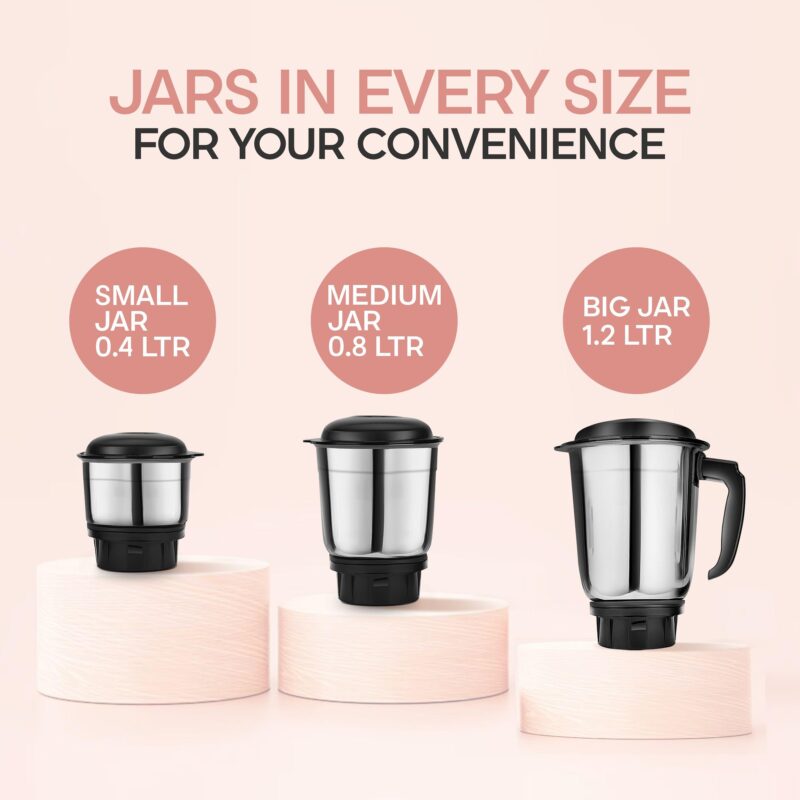 Longway Super Dlx 700 Watt Mixer Grinder with 3 Jars for Grinding, Mixing with Powerful Motor | 1 Year Warranty | (Black & Gray, 3 Jars) - Image 3