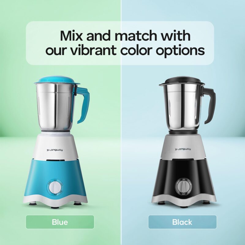 Longway Super Dlx 750 Watt Juicer Mixer Grinder with 4 Jars for Grinding, Mixing, Juicing with Powerful Motor | 1 Year Warranty | (White & Blue, 4 Jars) - Image 3