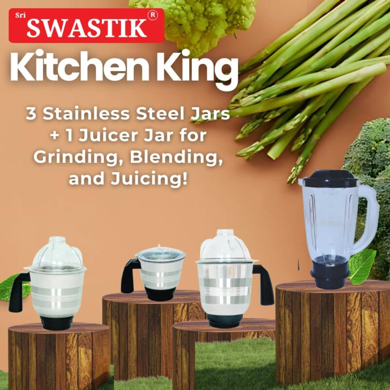Sri Swastik Kitchen King 1200W Mixer Grinder with 4 Jars | Silent Operation |Heavy-Duty 1200W Copper Motor | Overload Protection - Image 3