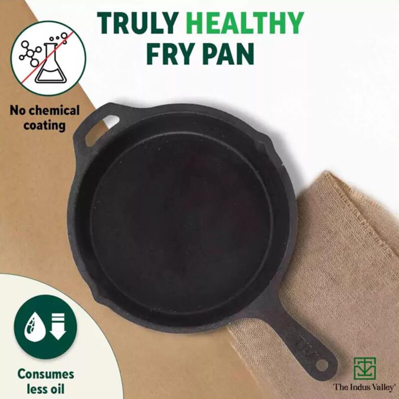 The Indus Valley Pre-Seasoned Cast Iron Fry Pan/Skillet With Silicone Grip|Medium 25Cm/10 Inch, 1.6Ltr, 2.4Kg|Induction Friendly|Nonstick Fry Pan, 100% Pure & Toxin Free, No Chemical Coating, Black - Image 9
