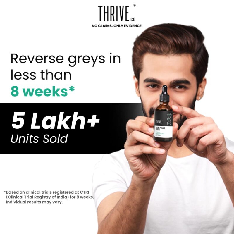 ThriveCo Anti-Grey Hair Prime Serum | Reverses & Limits Hair Greying | Arcolys + Biotin + Black Tea Extract | Light-Weight, Non-Sticky & Odourless | For Men and Women | 50 Ml - Image 8