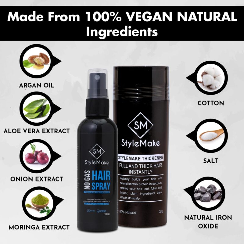 STYLEMAKE Thickener Hair Loss Concealer With Hair Spray - Hair Building Fibers - Hair Fibers For Thin & Fine Hair - Hair Thickening Fibers For Men & Women- Combo Pack (Black) -28 Grams - Image 8