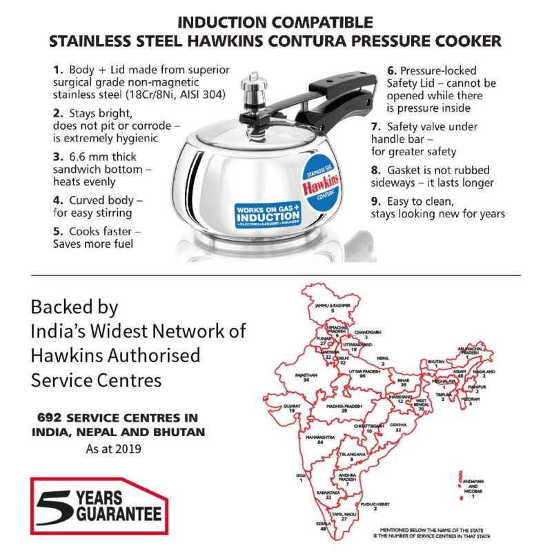 Hawkins 2 Litre Contura Pressure Cooker, Stainless Steel Inner Lid Cooker, Handi Cooker, Induction Cooker, Small Cooker, Silver (SSC20) - Image 8