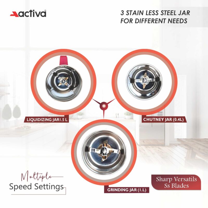 Activa Pluto 3 Jar 500 Watt Mixer Grinder With Coral 750 Watt Dry Iron come with 2 year warranty - Image 3