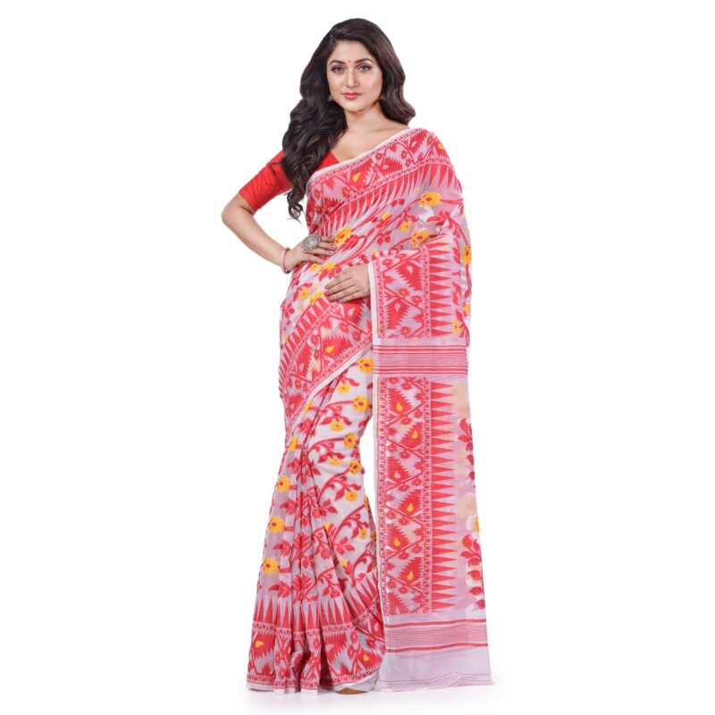 Db Desh Bidesh Women's Jamdani Cotton Saree Without Blouse Piece (Db250722Jamdanisk_Red)