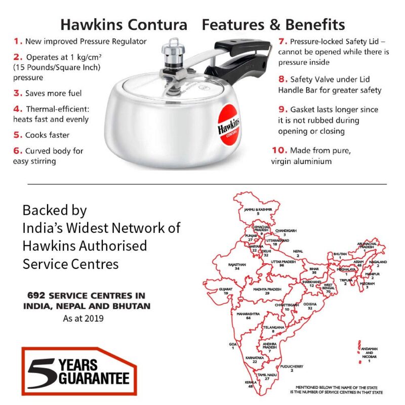 Hawkins Aluminium 1.5 Litre Contura Pressure Cooker, Handi Inner Lid Cooker, Silver (Hc15) - Image 4