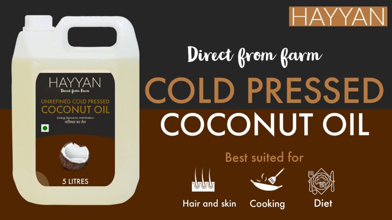 HAYYAN Cold Pressed Coconut Oil - Own Farm Unrefined for Cooking, Skin, Hair & Baby massage (Chekku/Ghani) - 5 Litres - Image 2