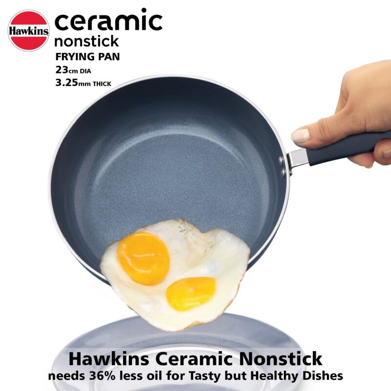 Hawkins Ceramic Nonstick Frying Pan, 24 cm Diameter, Induction Fry Pan with Glass Lid, Granite Omlette Egg Pan, Fish Pan, Blue (ICF24G) - Image 9