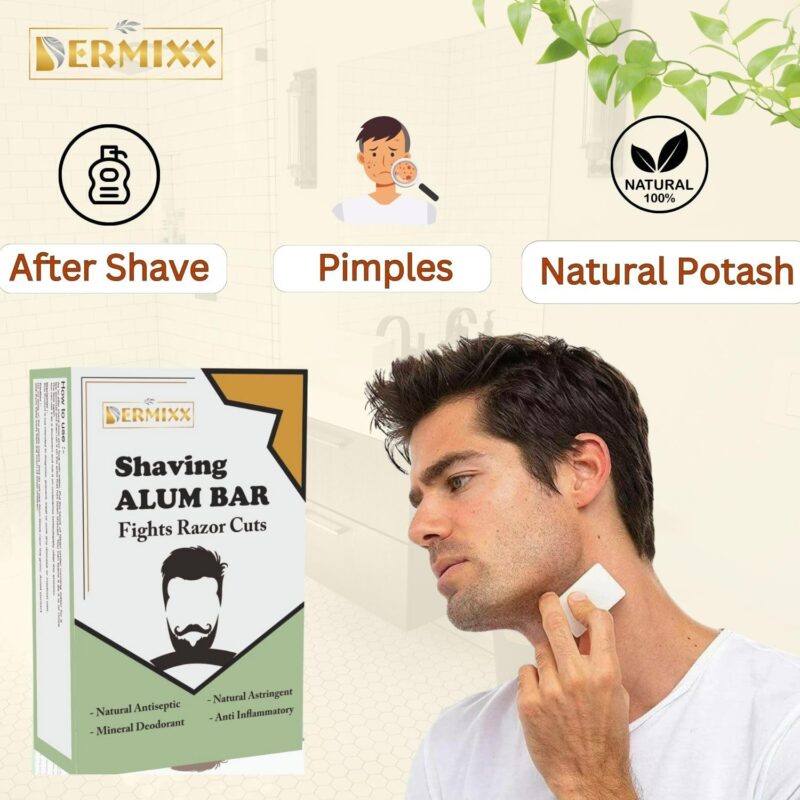 DERMIXX Alum Stone With Case-Fitkari Stone After Shave, Pure & Natural Alum Bar For Underarm Roll On Women, Travel Essentials For Men, Chemical Free Fitkari Alum Stone, Travel Soap, 100 Gm - Image 4