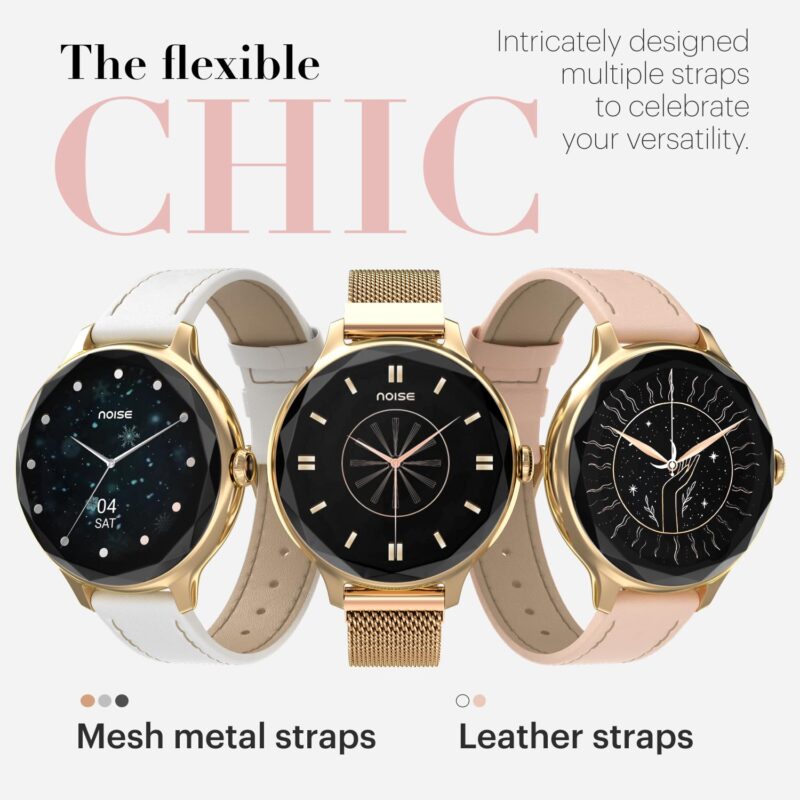 Noise Diva Smartwatch with Diamond Cut dial, Glossy Metallic Finish, AMOLED Display, Mesh Metal and Leather Strap Options, 100+ Watch Faces, Female Cycle Tracker Smart Watch for Women (Gold Link) - Image 5