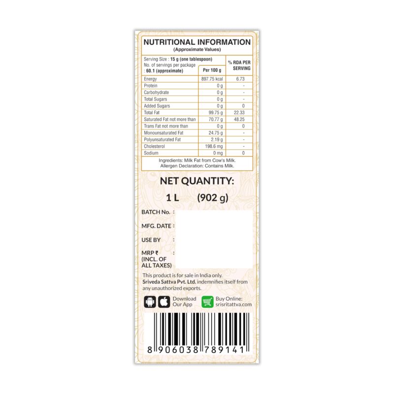 Sri Sri Tattva Premium Cow Ghee - 1 Litre (Pack of 3) | Premium Ghee for Better Digestion and Immunity | (3 Litre) - Image 3