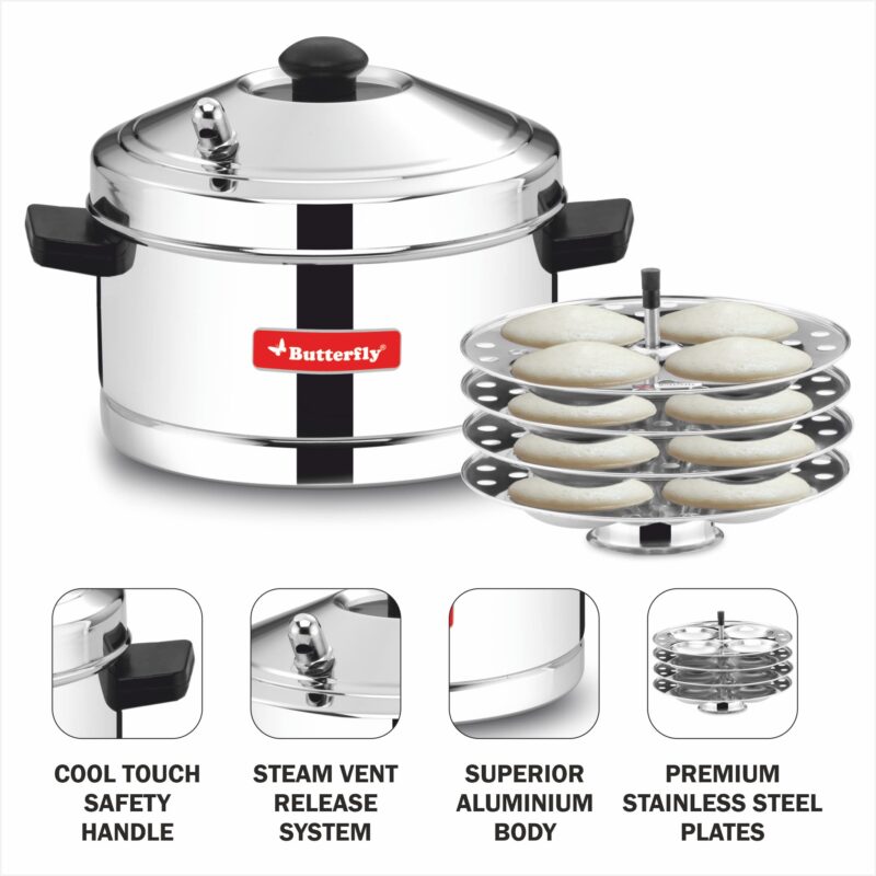 Butterfly Friendly Aluminium Idli Cooker with 4 Stainless Steel Idli Plates - Image 3
