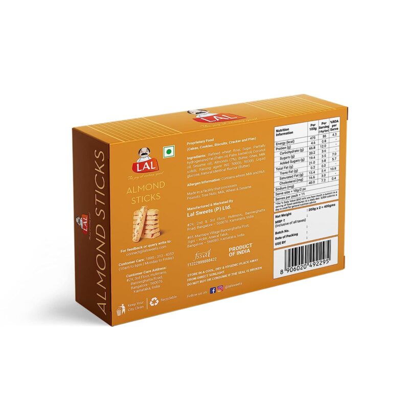 Lal Sweets Almond Sticks Cookies - 400gm - Image 2