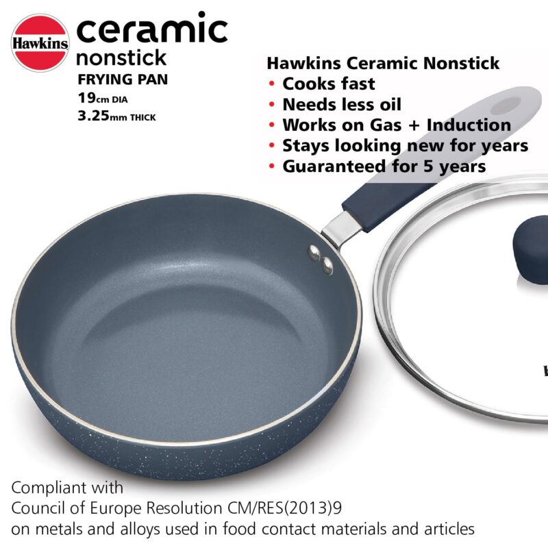 Hawkins Ceramic Nonstick Frying Pan, 19 cm Diameter, Induction Fry Pan with Glass Lid, Granite Omlette Egg Pan, Fish Pan (ICF19G) - Image 8