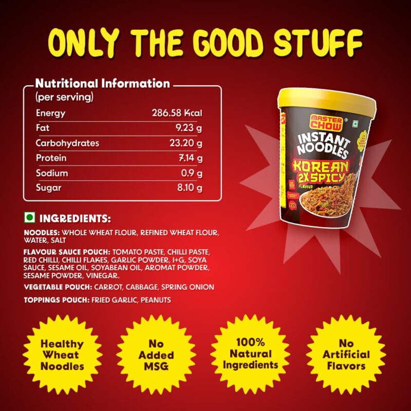 25x MasterChow Instant Cup Noodles - 2X Spicy Korean Noodles | Delicious Saucy Authentic Korean Taste with Extra Veggies | 100g - Pack of 25 - Image 2