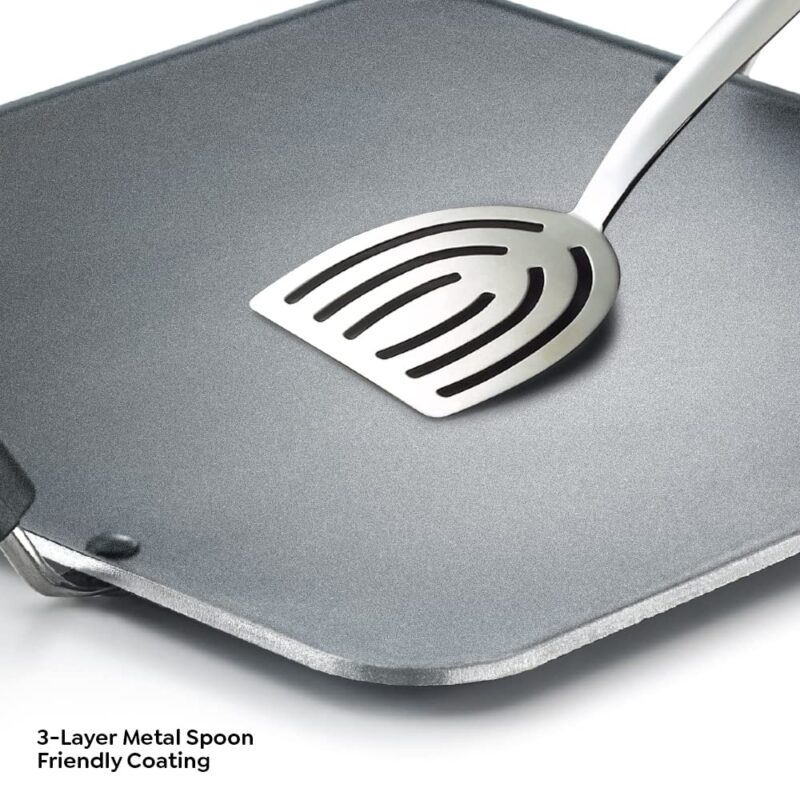 Prestige Aluminium Omega Select Plus Residue Free Non-Stick Heavy Gauge Square Tawa, 30 cm, Black - Image 6